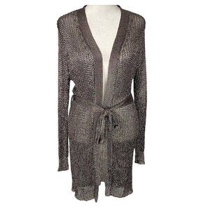 LOVE SENSE Metallic Knit Gunmetal Sweater Silver M 79-3